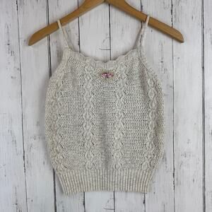 VTG Alberoy Beige Crochet Cable Knit Floral Embroidered Tank Top Y2K Size Small
